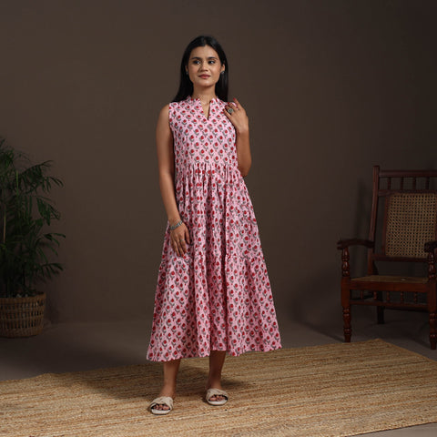 Pink - hand tiered sanganeri dress 06 - handcrafted