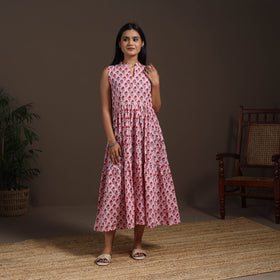 Pink - hand tiered sanganeri dress 06 - handcrafted