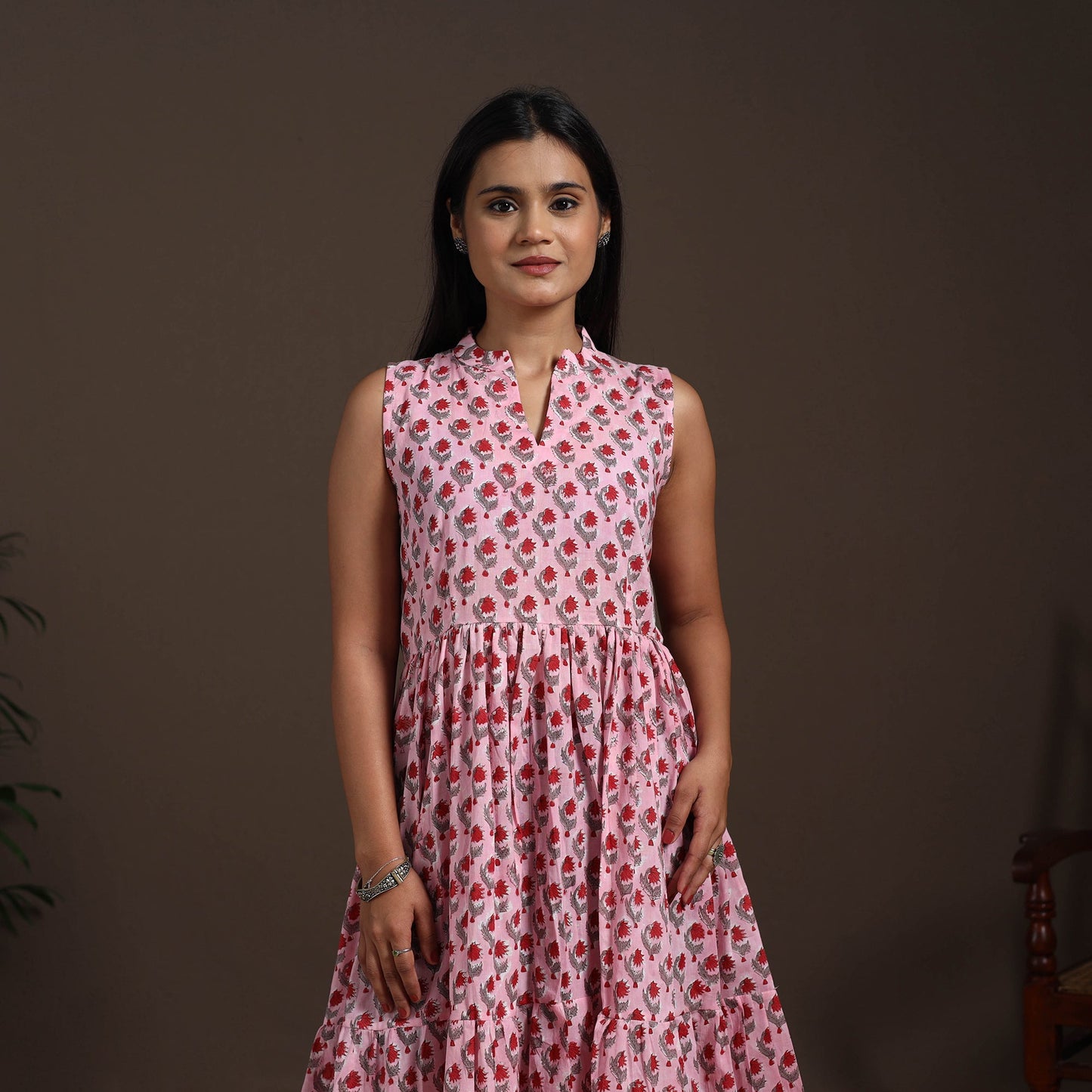 Pink - hand tiered sanganeri dress 06 - handcrafted