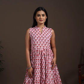 Pink - hand tiered sanganeri dress 06 - handcrafted