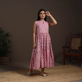 Pink - hand tiered sanganeri dress 06 - handcrafted