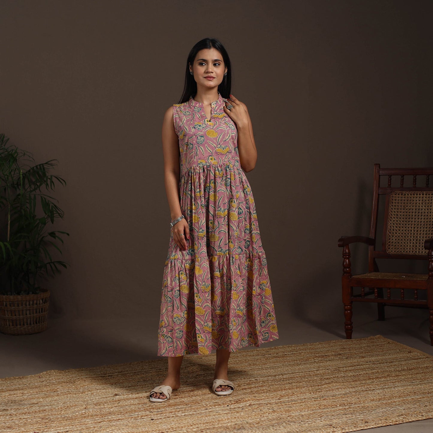 Pink - hand tiered sanganeri dress 09 - handcrafted