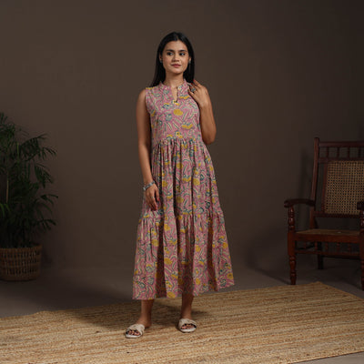 Pink - hand tiered sanganeri dress 09 - handcrafted