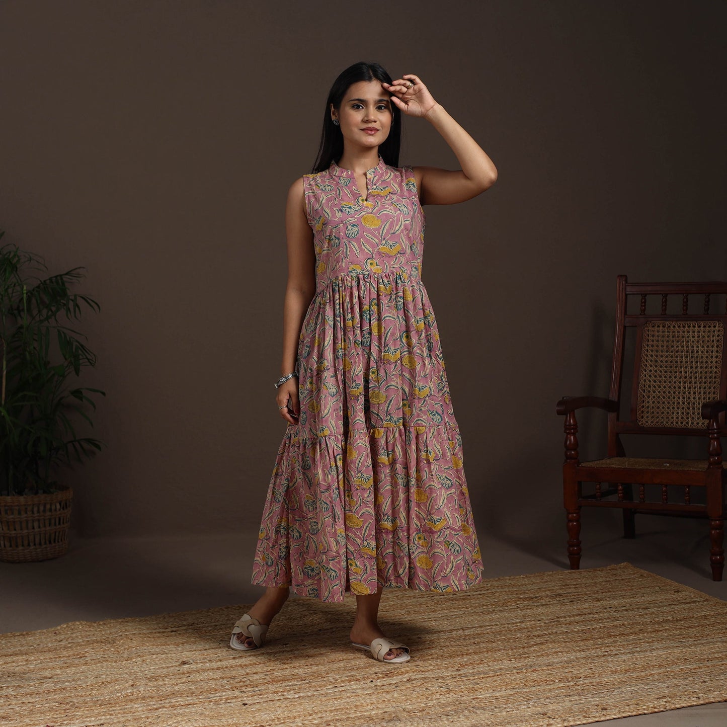 Pink - hand tiered sanganeri dress 09 - handcrafted