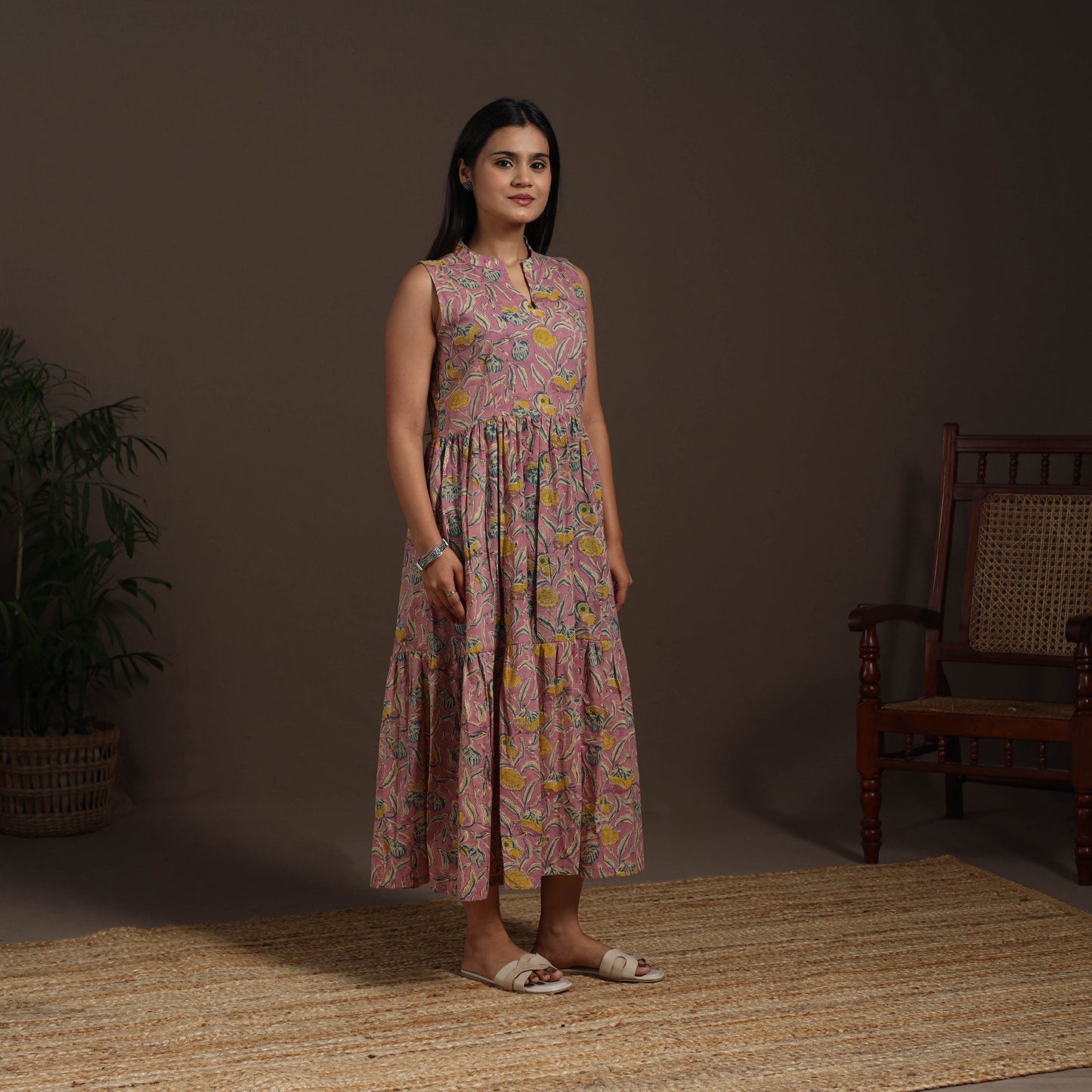 Pink - hand tiered sanganeri dress 09 - handcrafted