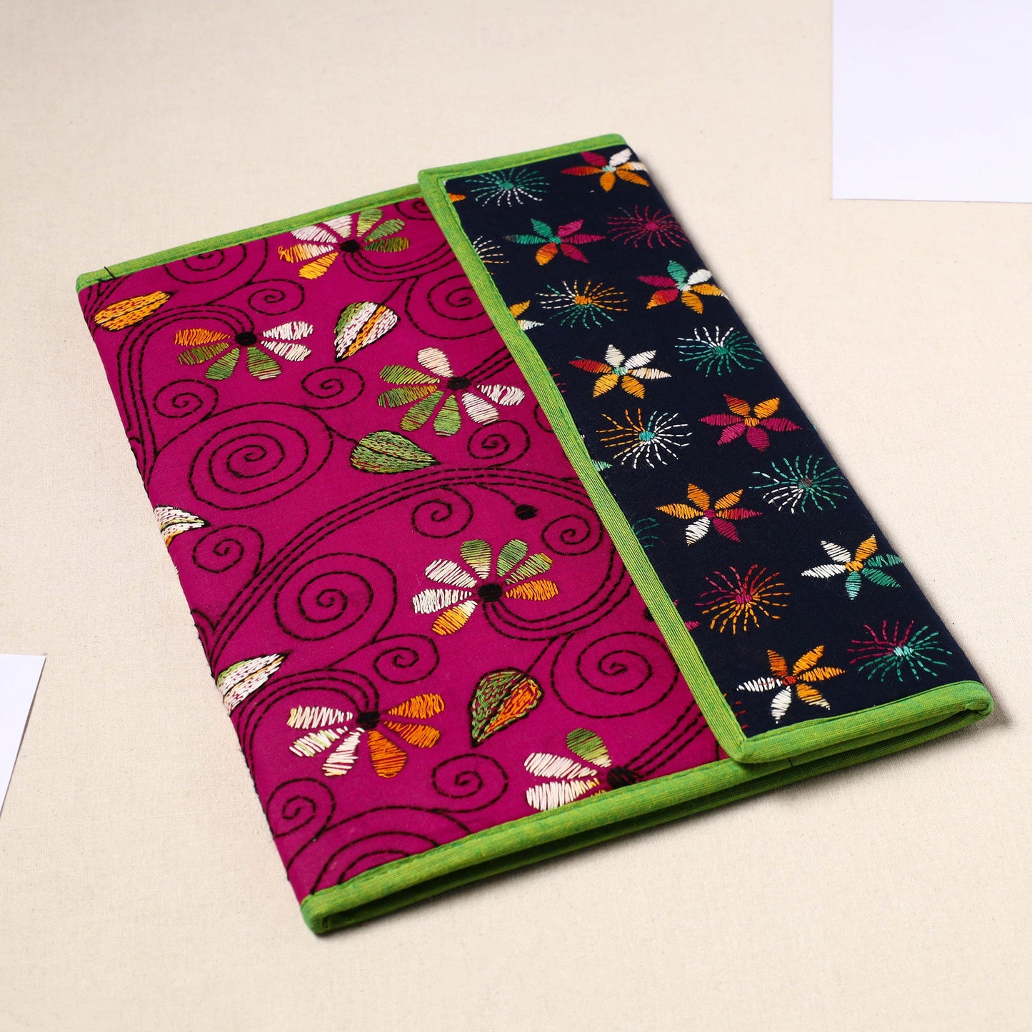 Pink Handcrafted Bengal Kantha Work File Folder