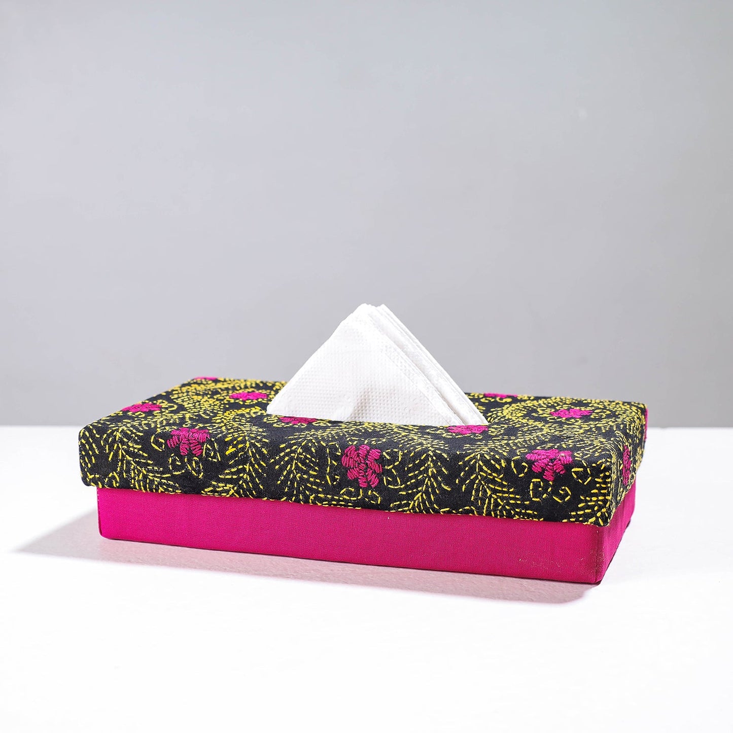  Pink Handcrafted Bengal Kantha Work Tissue Box