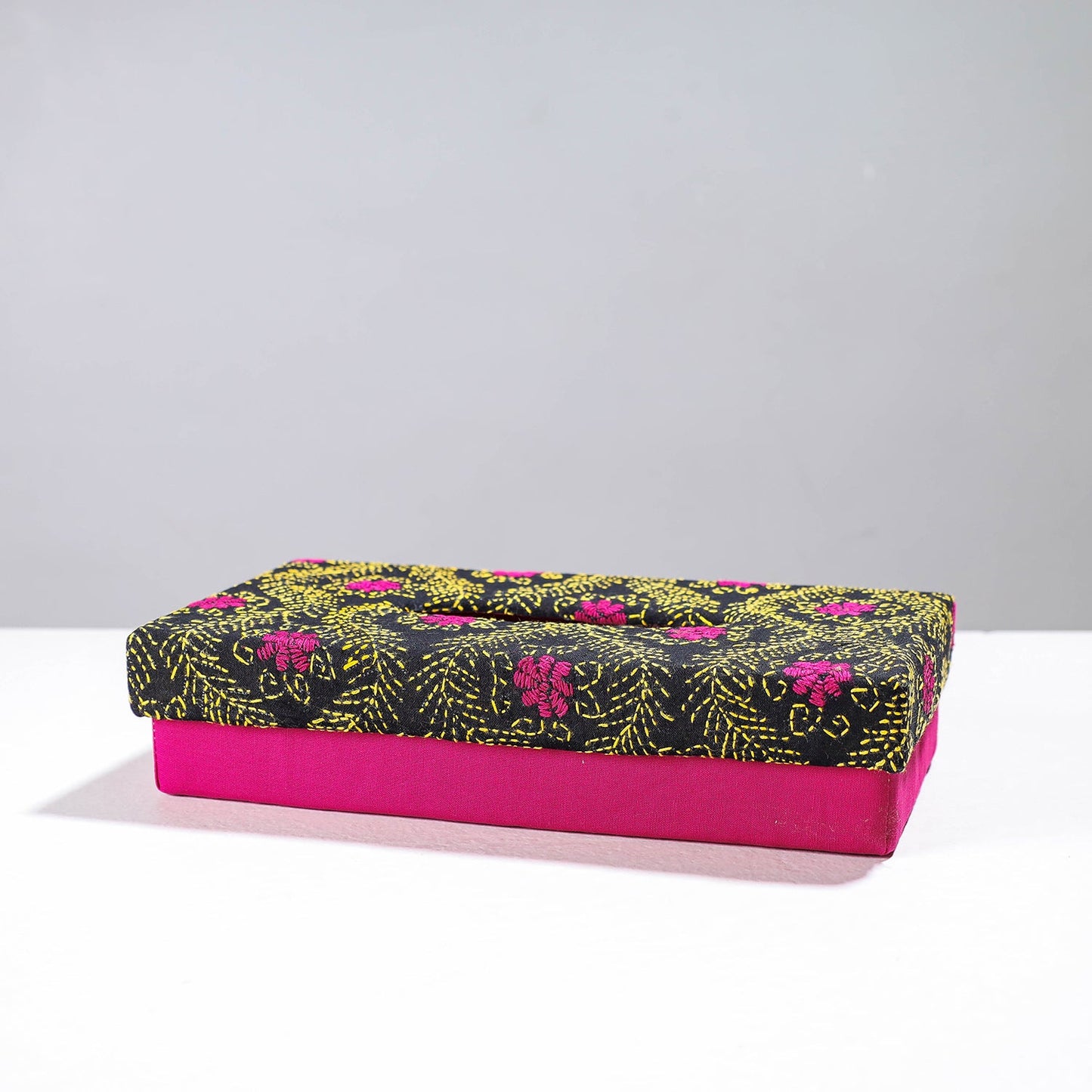  Pink Handcrafted Bengal Kantha Work Tissue Box