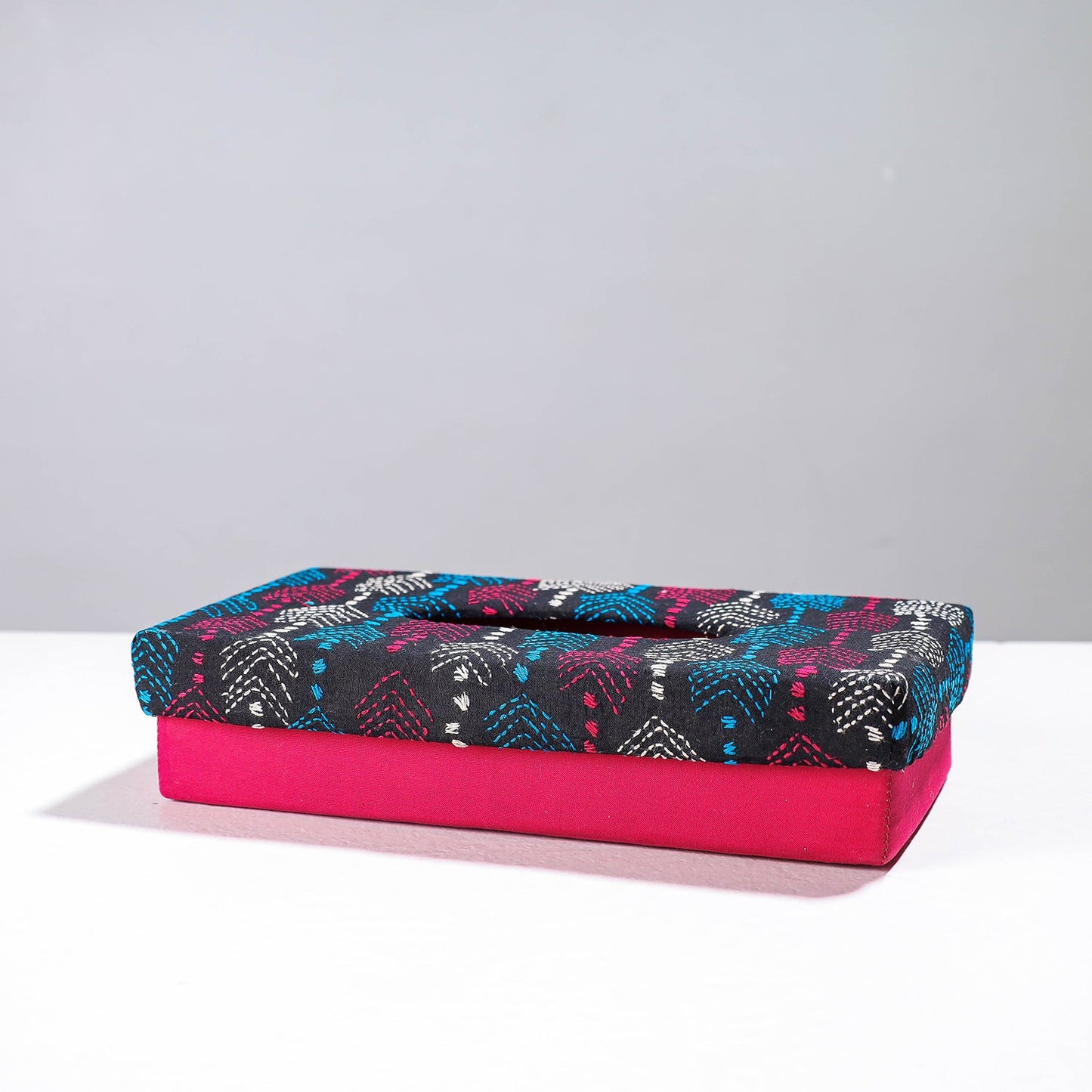  Pink Handcrafted Bengal Kantha Work Tissue Box 