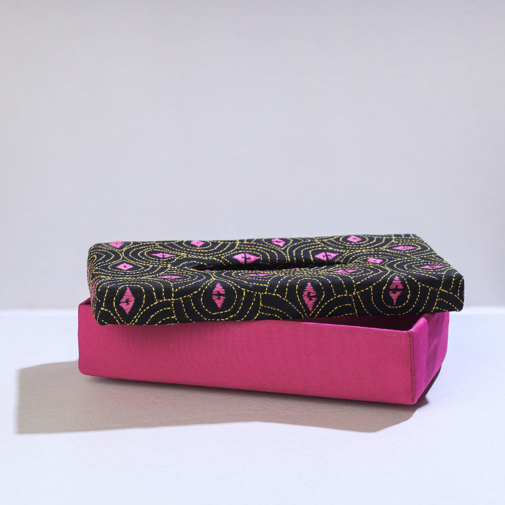  Pink Bengal Kantha Work Handcrafted Tissue Box 