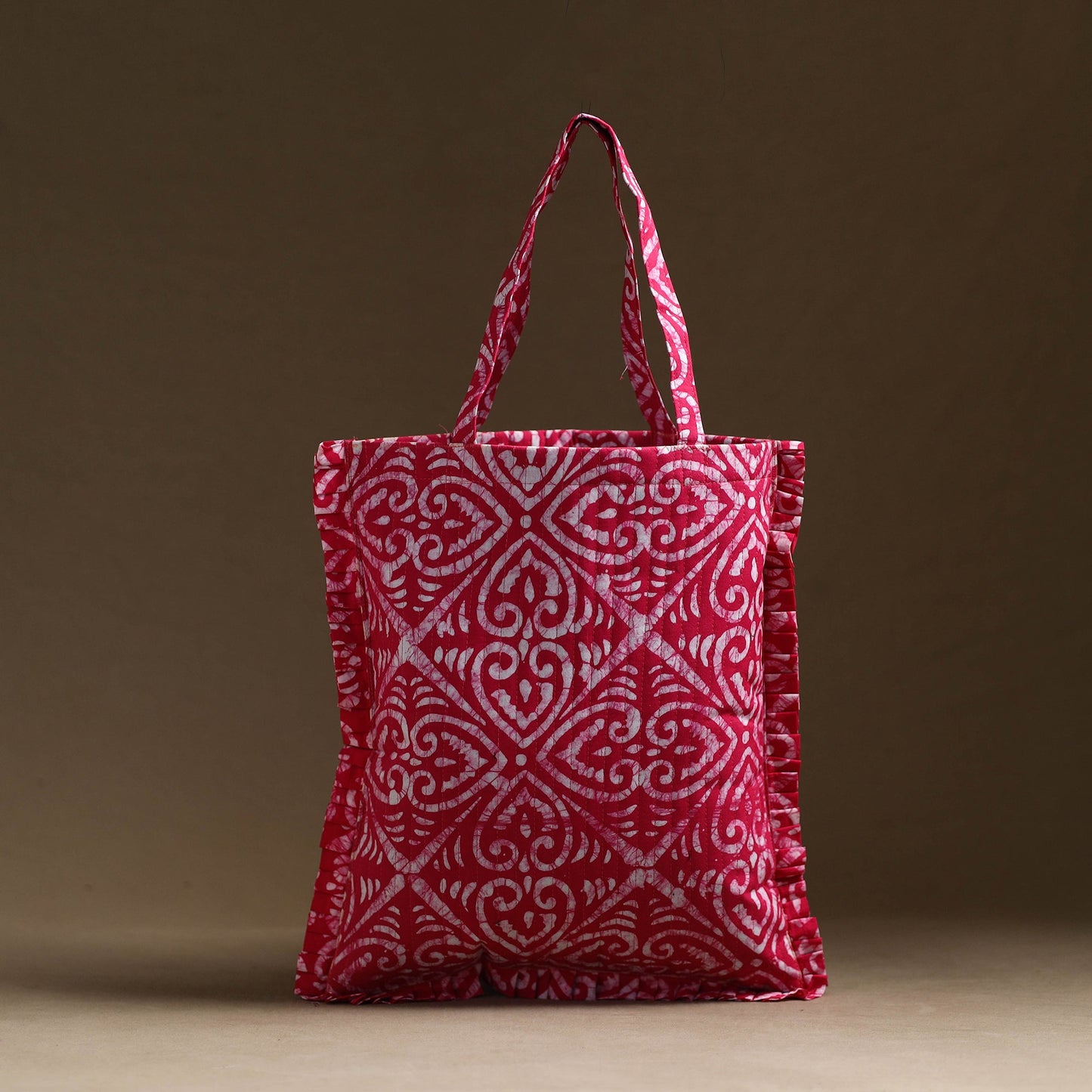 Pink - handcrafted cotton frill jhola bag 07