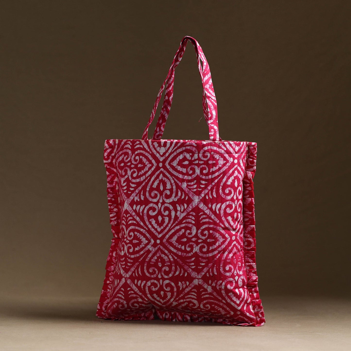 Pink - handcrafted cotton frill jhola bag 07