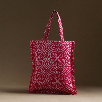 Pink - handcrafted cotton frill jhola bag 07