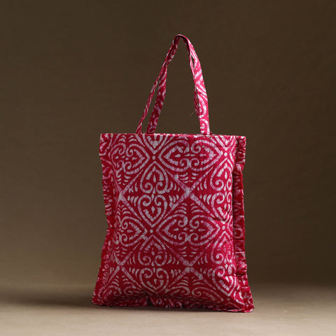 Pink - handcrafted cotton frill jhola bag 07