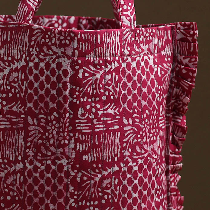 Pink - handcrafted cotton frill jhola bag 37