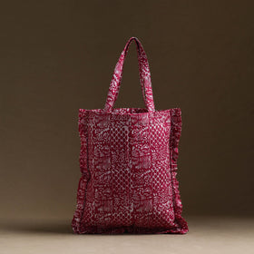 Pink - handcrafted cotton frill jhola bag 37