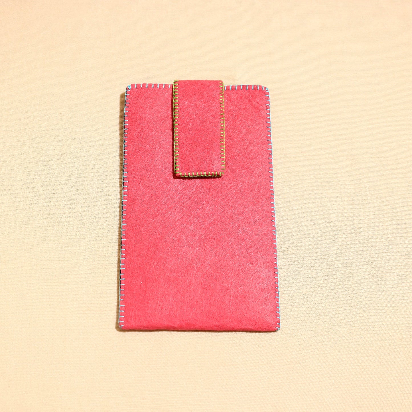 Pink Handcrafted Embroidered Felt Mobile Pouch 