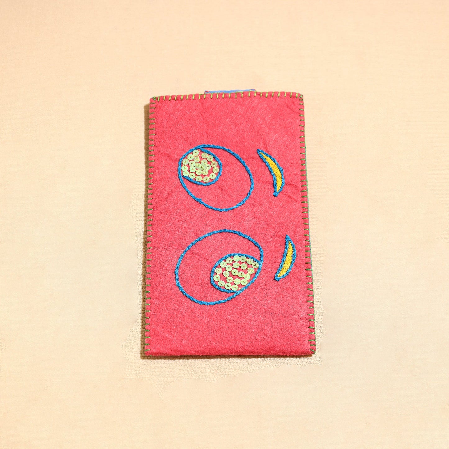 Pink Handcrafted Embroidered Felt Mobile Pouch 
