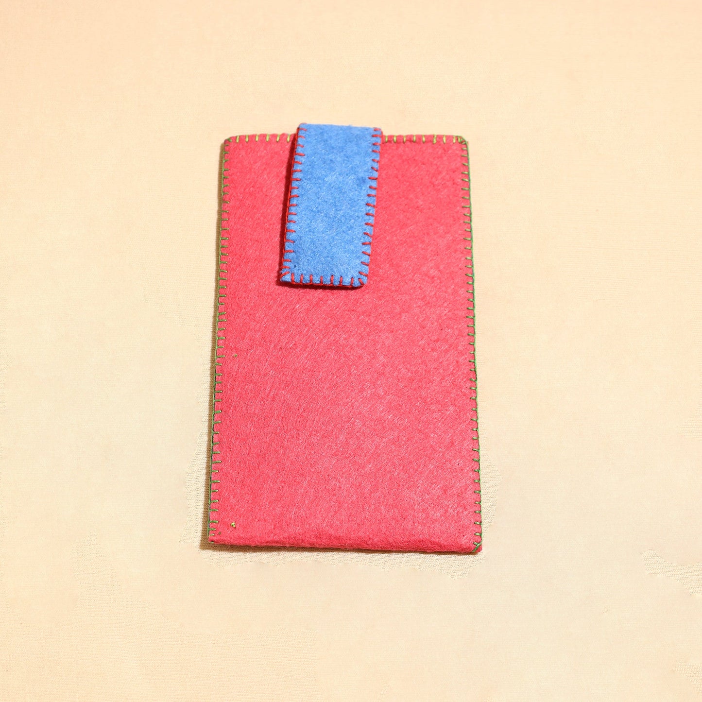 Pink Handcrafted Embroidered Felt Mobile Pouch 