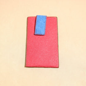 Pink Handcrafted Embroidered Felt Mobile Pouch 