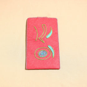 Pink Handcrafted Embroidered Felt Mobile Pouch 