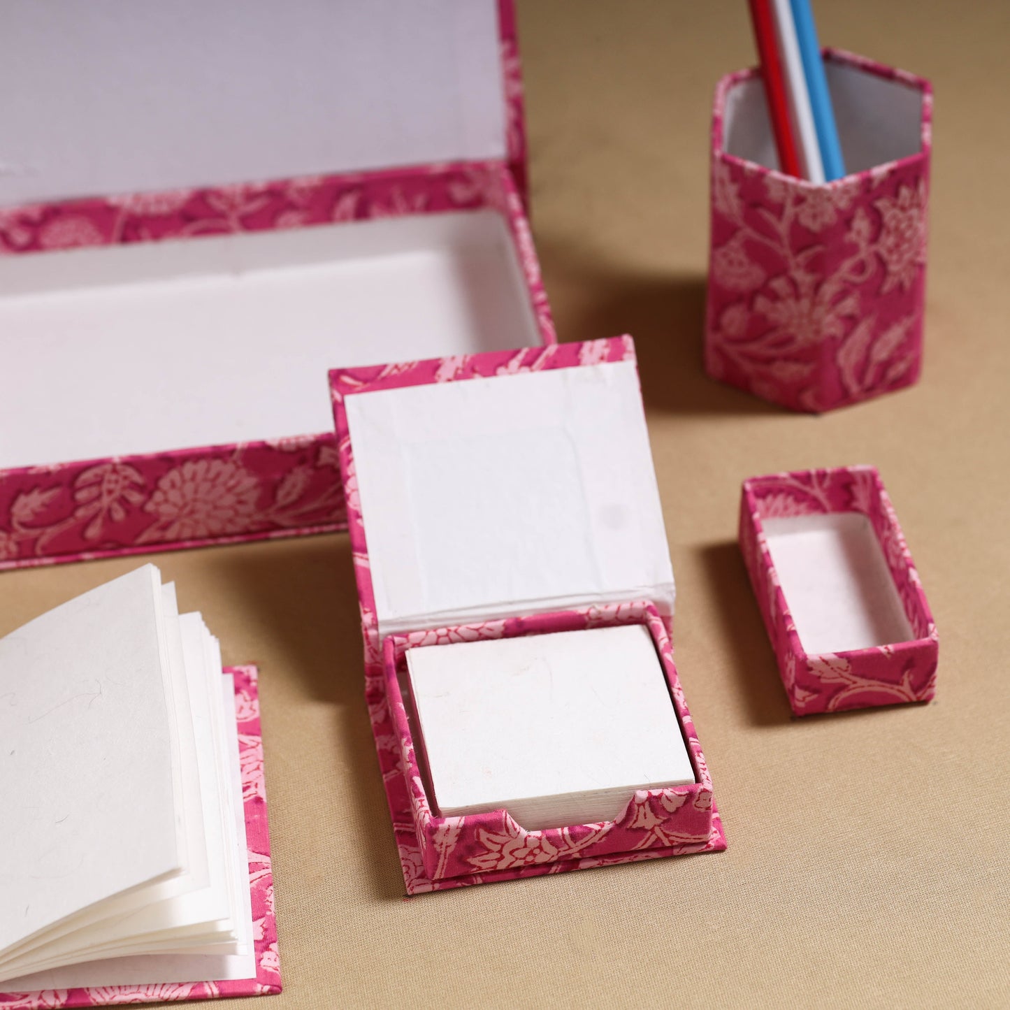 Pink - handcrafted floral organizer stationery kit 60