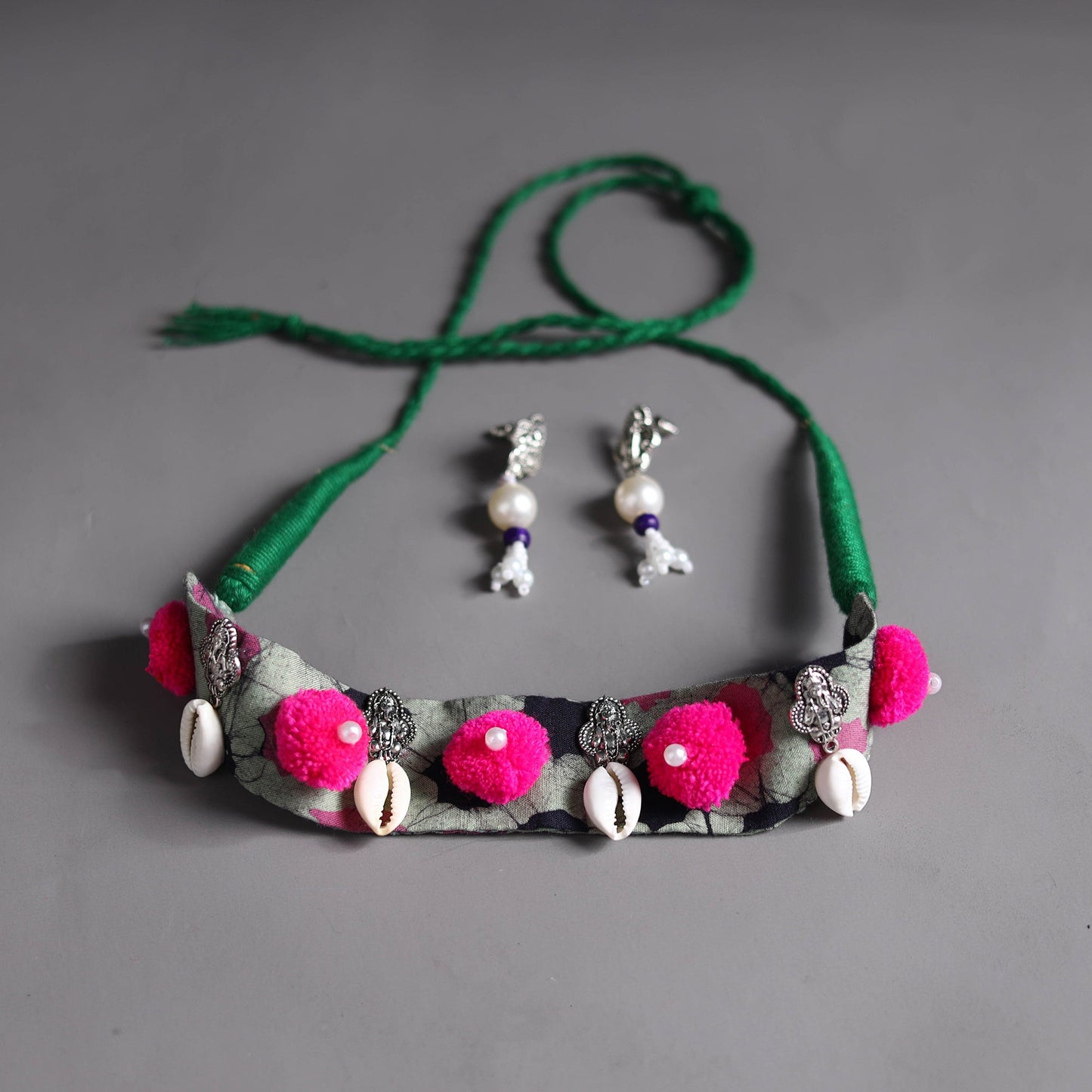 Pink - handcrafted gs fabart choker necklace set 19