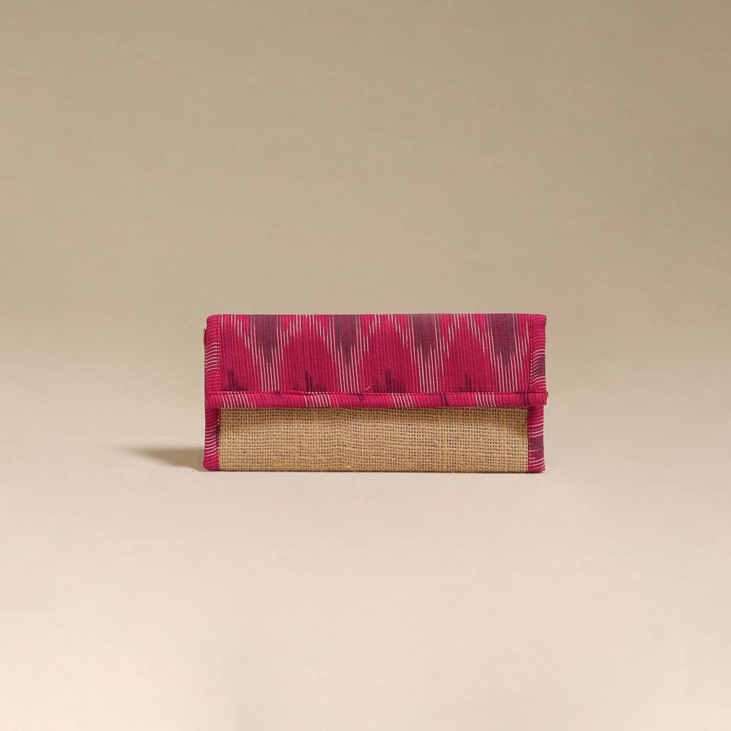 Pink - handcrafted ikat fabric jute clutch / wallet