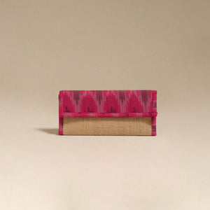 Pink - handcrafted ikat fabric jute clutch / wallet