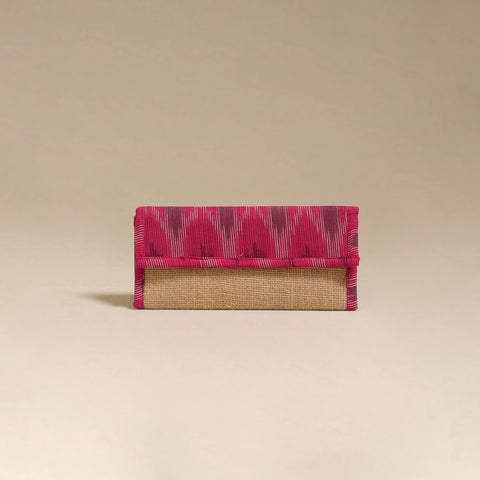 Pink - handcrafted ikat fabric jute clutch / wallet