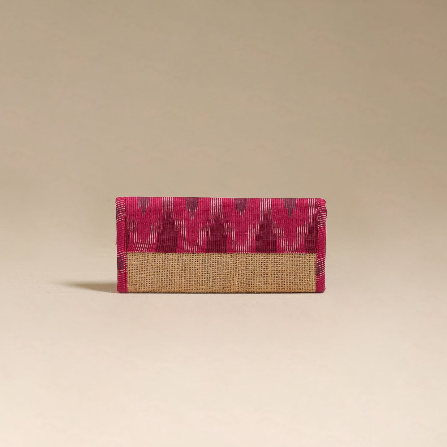 Pink - handcrafted ikat fabric jute clutch / wallet