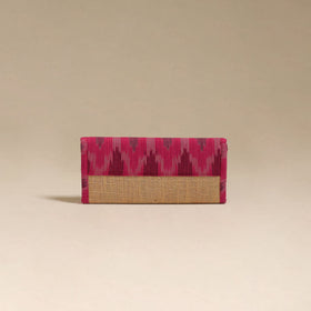 Pink - handcrafted ikat fabric jute clutch / wallet