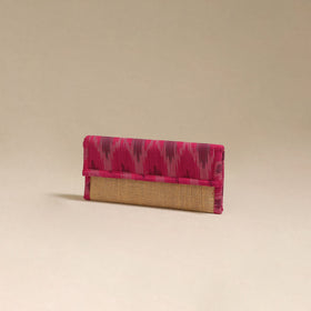 Pink - handcrafted ikat fabric jute clutch / wallet