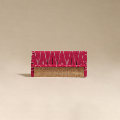 Pink - handcrafted ikat fabric jute clutch / wallet