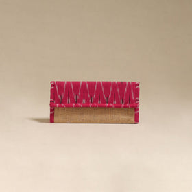 Pink - handcrafted ikat fabric jute clutch / wallet