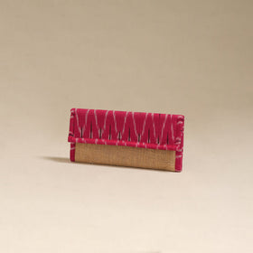 Pink - handcrafted ikat fabric jute clutch / wallet