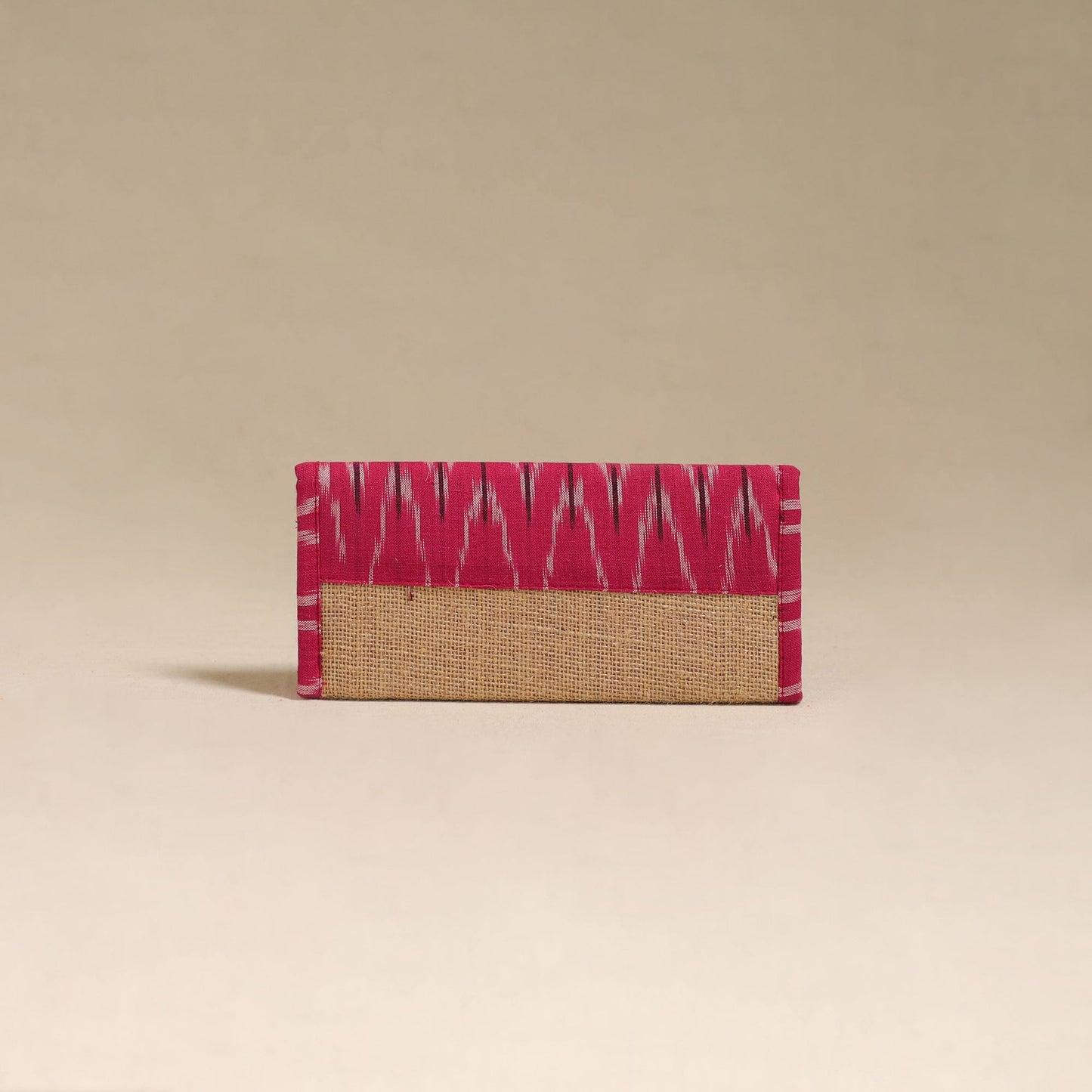 Pink - handcrafted ikat fabric jute clutch / wallet