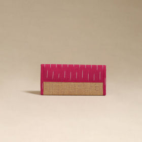 Pink - handcrafted ikat fabric jute clutch / wallet