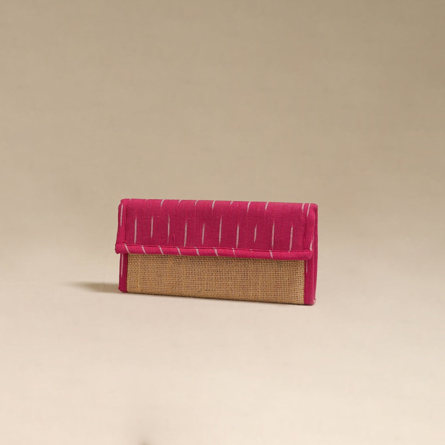 Pink - handcrafted ikat fabric jute clutch / wallet