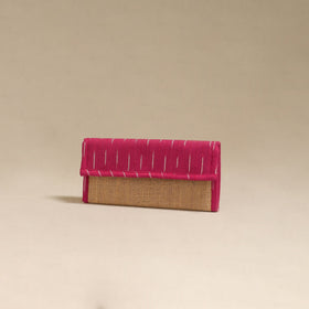 Pink - handcrafted ikat fabric jute clutch / wallet