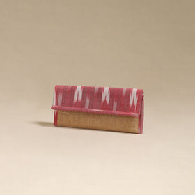 Pink - handcrafted ikat fabric jute clutch / wallet