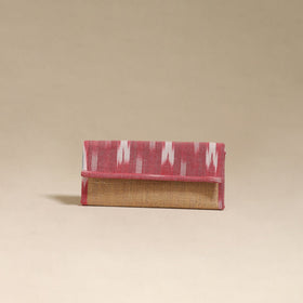 Pink - handcrafted ikat fabric jute clutch / wallet