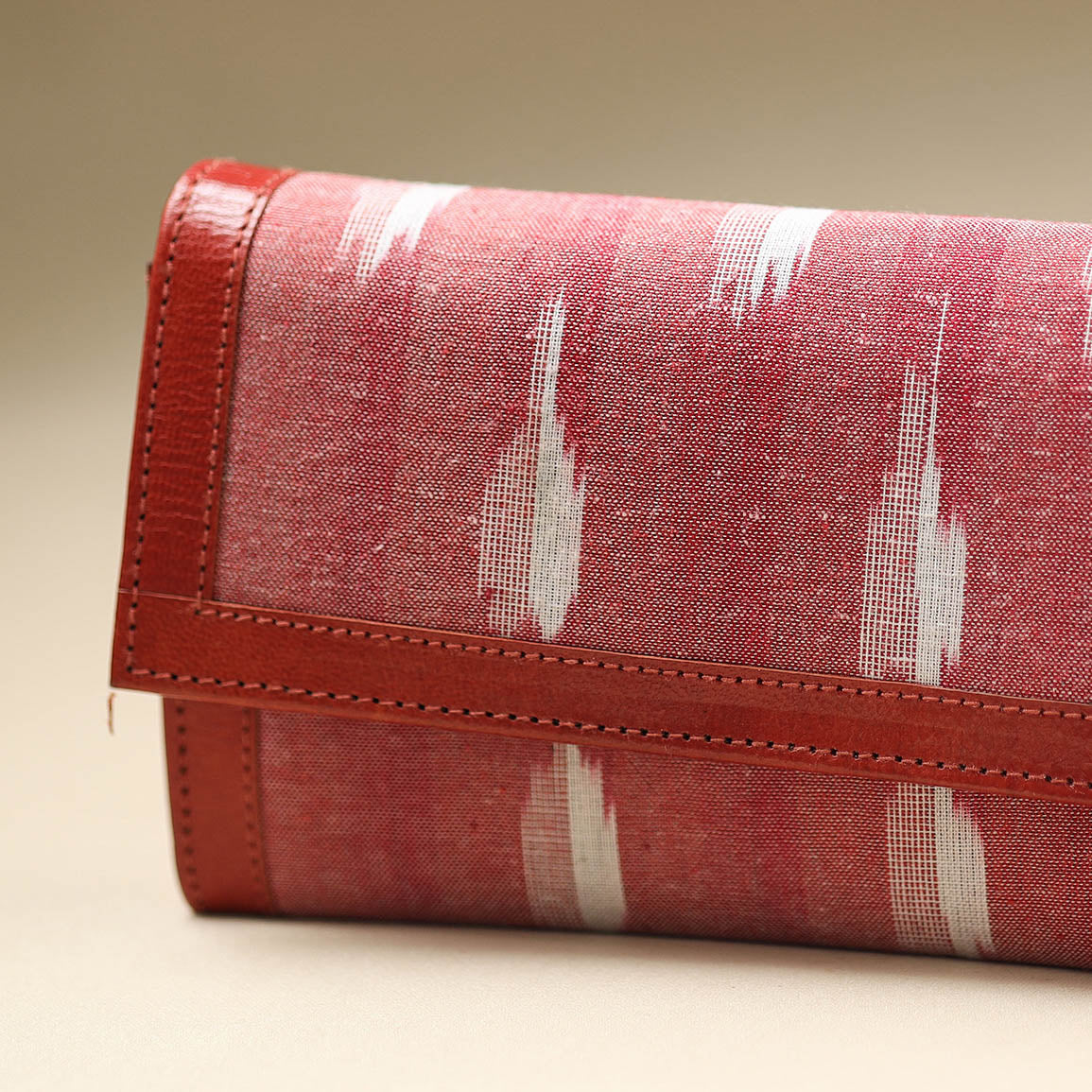Pink Handcrafted Ikat Weave Leather Wallet