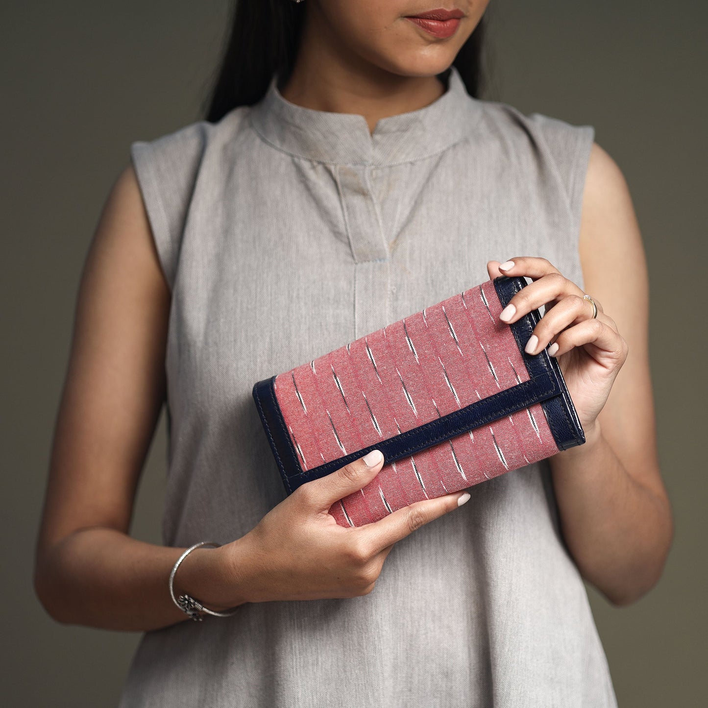 Pink Handcrafted Ikat Weave Leather Wallet