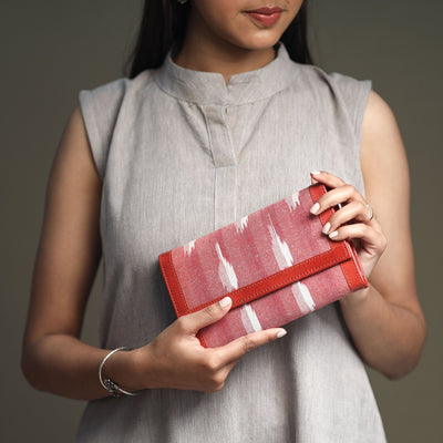 Pink Handcrafted Ikat Weave Leather Wallet