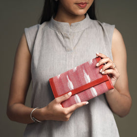Pink Handcrafted Ikat Weave Leather Wallet