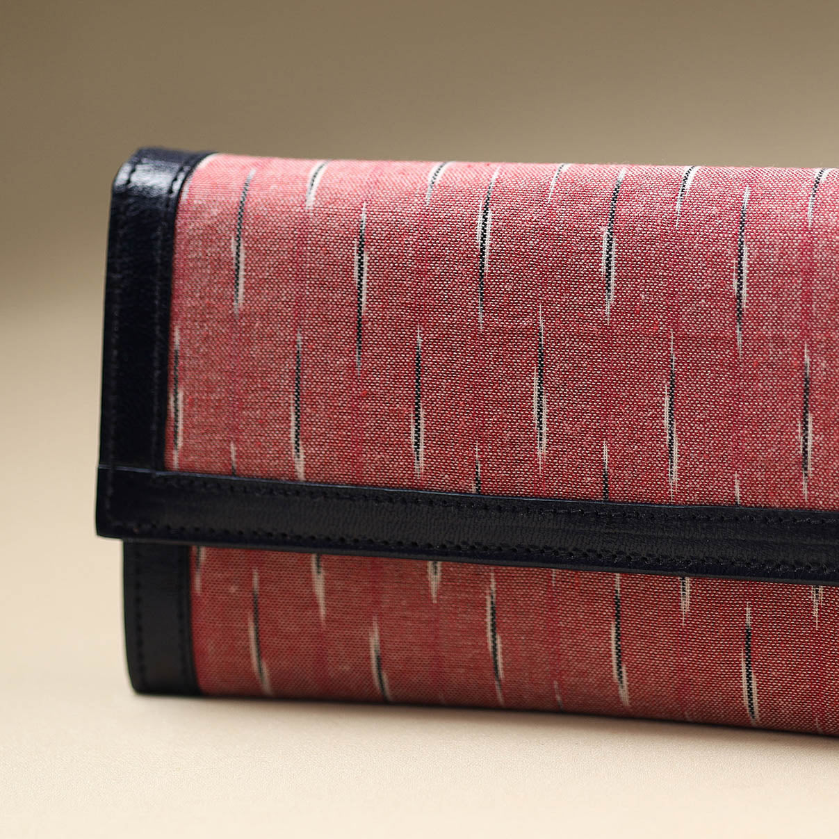Pink Handcrafted Ikat Weave Leather Wallet
