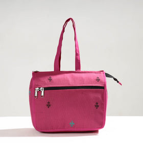 Pink Handcrafted Jacquard Cotton Hand Bag