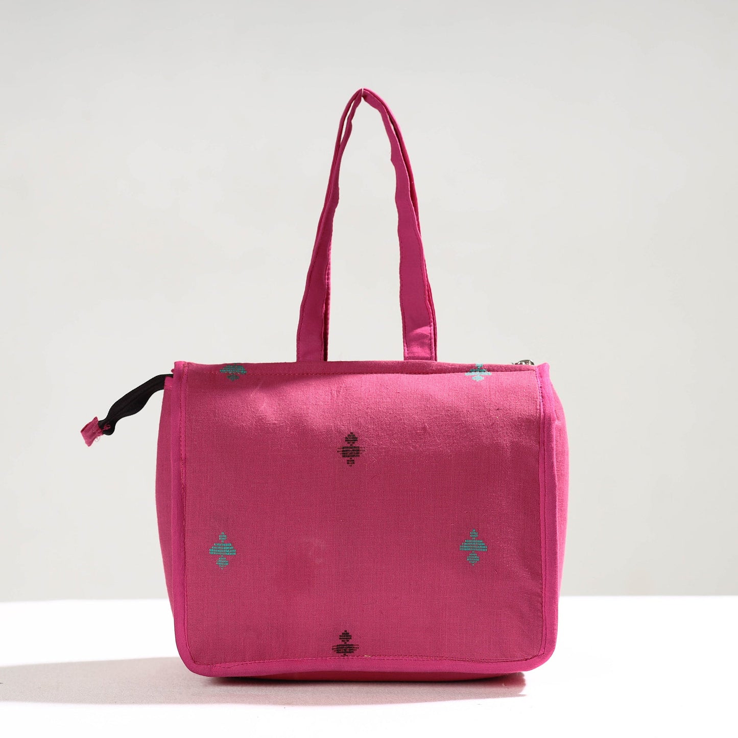 Pink Handcrafted Jacquard Cotton Hand Bag
