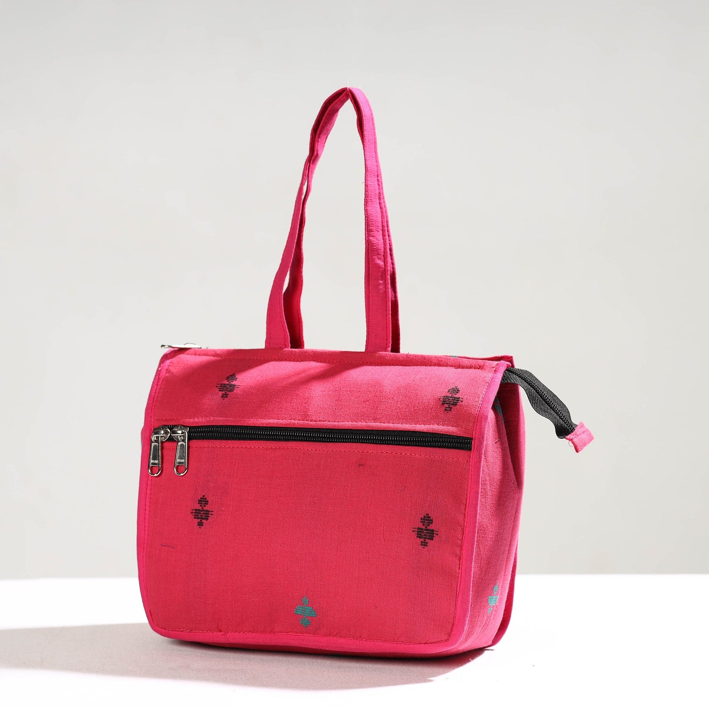 Pink Handcrafted Jacquard Cotton Hand Bag